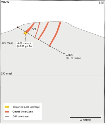 Figure 7: Section Showing Drill Results for Hole GH0019 (CNW Group/Mantaro Precious Metals Corp.)