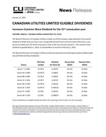 CANADIAN UTILITIES LIMITED ELIGIBLE DIVIDENDS (CNW Group/Canadian Utilities Limited)