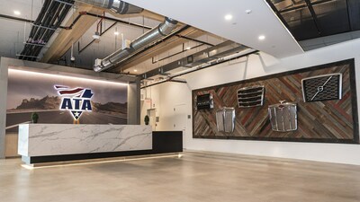 The main lobby of ATA's new office features a reception area with the trademark grills of some of the nation's most iconic truckmakers.
