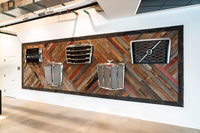 A wall of iconic truck grills is prominently displayed in the new lobby of ATA headquarters.