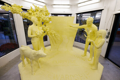 The theme of the 2023 butter sculpture at the Pennsylvania Farm Show was "Pennsylvania Dairy: Rooted in Progress for Generations to Come." The 1,000 pound sculpture, which delighted thousands of visitors, was recycled on Sunday, January 15th, into renewable energy at a Mifflintown, Pa., dairy farm.