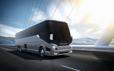 The next generation H3-45 from Prevost stands out with a new aerodynamic shape that makes it up to 12% more fuel efficient and nearly 50% quieter in the driver area.