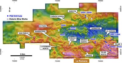 Figure 1 – Escacena Project gravity targets and new drill hole locations (CNW Group/Pan Global Resources Inc.)