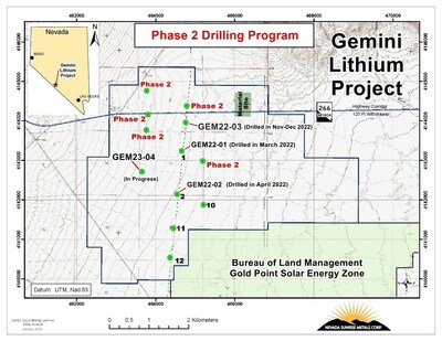 Gemini Lithium Project: Phase 2 Drilling Locations (CNW Group/Nevada Sunrise Metals Corporation)