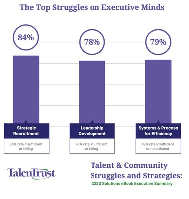 Infographic - The top struggles on executive minds according to 2023 TalentTrust's Talent & Community Struggles and Strategies survey.
