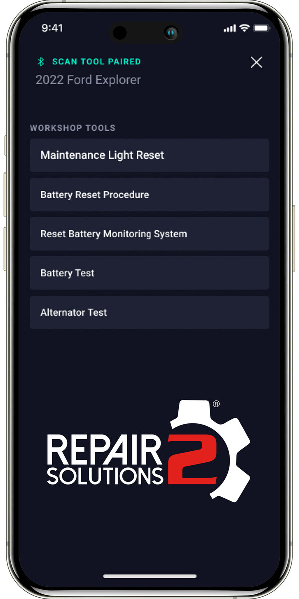 RepairSolutions2 app updates now available featuring maintenance light reset, battery reset procedure and other expanded OBD2 tool features supporting most popular vehicle makes.