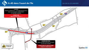 Autoroute 40 en direction est à Sainte-Anne-de-Bellevue - Fermeture complète au cours de la fin de semaine du 20 janvier 2023