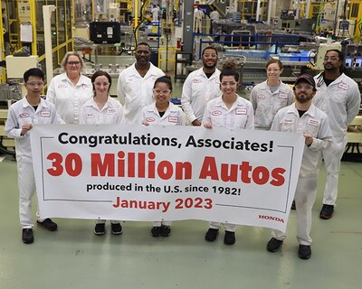 Honda associates at the Transmission Plant in Ohio celebrate the 30 million U.S. production milestone on January 18.