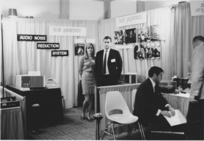 Dagmar & Ray Dolby at Audio Engineering Society exhibit of A301 Audio Noise Reduction System, Los Angeles, California, c. 1968.