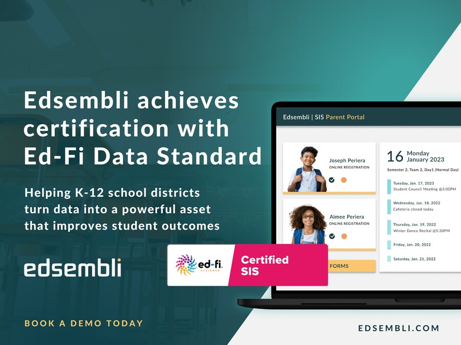 Edsembli Achieves Certification with Ed-Fi Data Standard - Vimarsana News