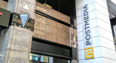 Postmedia logo at the front of its Bloor St. E. headquarters in Toronto. (CNW Group/Unifor)