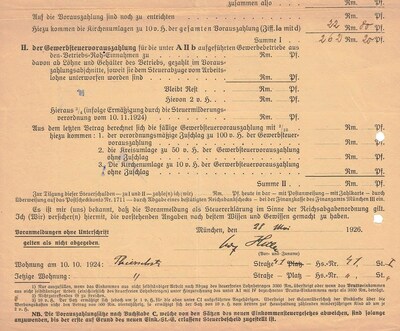 "Writer" Adolf Hitler's 1926 Income Tax Return at Auction