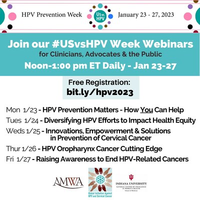 Join 2023 Us vs HPV Week Webinars Mon-Fri, January 23-27 from 12-1pm ET Daily.