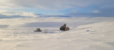 Figure 3. Track-mounted diamond drill rig arriving on location at Kjøli Deeps. (CNW Group/[nxtlink id=