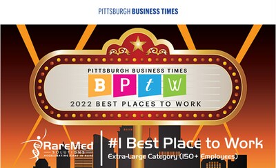 RareMed Solutions recognized as #1 Best Place to Work in Pittsburgh of employers with at least 150 employees.