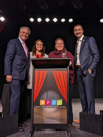 RareMed leaders joined the Pittsburgh Business Times on January 19th to receive their award as the #1 Best Place to Work in Pittsburgh of employers with at least 150 employees. 
RareMed leaders pictured from left to right: Bill Valenta - Vice President of Technology, Courtney Zofcin - HR Generalist, Mary Beth Toth - HR Manager, Dr. Douglas Gebhard - President.