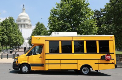 GreenPower’s All-Electric Type A Nano BEAST school bus in front of the U.S. Capitol Building in Washington D.C.