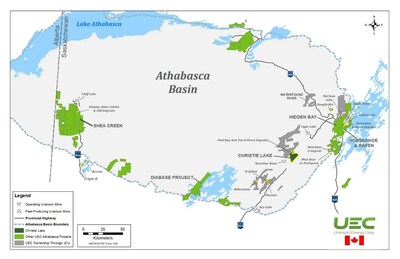 UEC news release Jan 23, 2023 -  Figure 1 - UEC's Athabasca Basin Projects (CNW Group/Uranium Energy Corp)