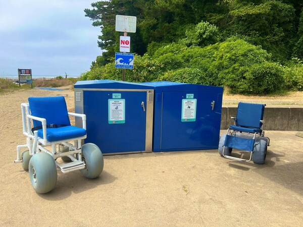 Free beach wheelchairs are available to rent in Lincoln City on the Oregon Coast. Credit: Lincoln City Parks and Recreation