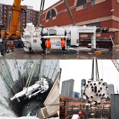 Hydro One’s Celtic Tiger Tunnel Boring Machine being lowered into the ground. (CNW Group/Hydro One Inc.)