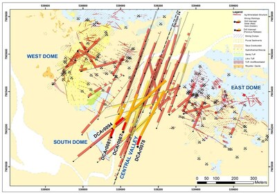 Figure 1 - Simplified Geology and Drill Plan Map of Carangas (CNW Group/New Pacific Metals Corp.)