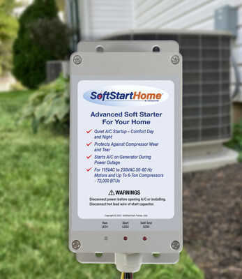SoftStart Home Advanced Soft Starter for central air conditioners and heat pumps reduces startup power by up to 70%, resulting in quieter starts, continuous A/C performance with limited-power sources such as backup generators and solar energy, less stress on power grids, and extended A/C or heat pump life.