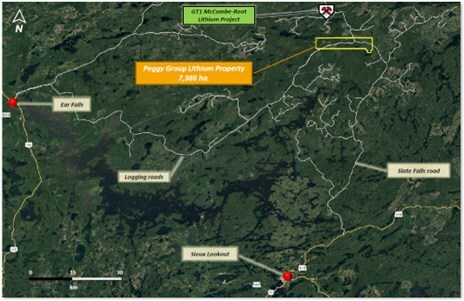 Figure 2 –Location of Peggy Group Lithium Property located North of Sioux Lookout (CNW Group/Beyond Minerals Inc.)