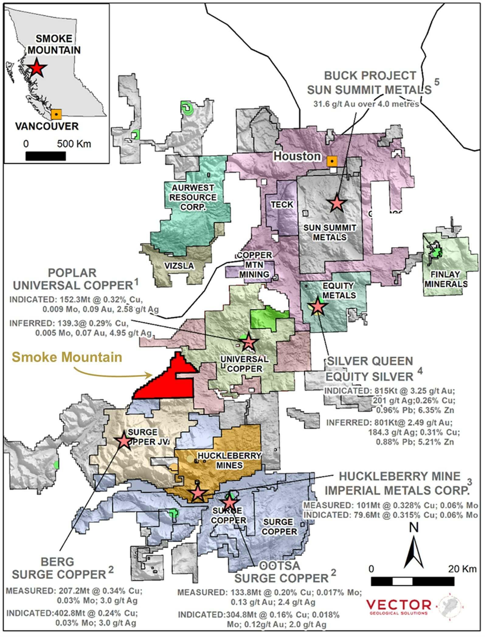 Figure 1. The location of the Smoke Mountain property in the Central BC porphyry-epithermal belt. Note, the mines, deposits, and prospects in this part of BC provide geologic context for the Smoke Mountain property, but these are not necessarily an indication that the Property hosts similar grades or tonnages of mineralization. (CNW Group/GoldHaven Resources Corp.) Figure 1. The location of the Smoke Mountain property in the Central BC porphyry-epithermal belt. Note, the mines, deposits, and prospects in this part of BC provide geologic context for the Smoke Mountain property, but these are not necessarily an indication that the Property hosts similar grades or tonnages of mineralization. (CNW Group/GoldHaven Resources Corp.)