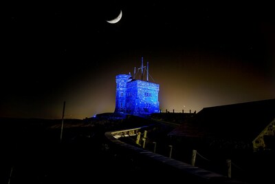 Signal Hill in St John’s lit up blue on Bell Let’s Talk Day (CNW Group/Bell Let's Talk)