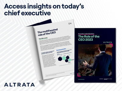 The Role of the CEO 2023 is the latest report from Altrata’s Executive Leadership Series and explores the characteristics and backgrounds of today's CEOs. Explore insights into their connections, hobbies, strategic priorities and more. (PRNewsfoto/Altrata)