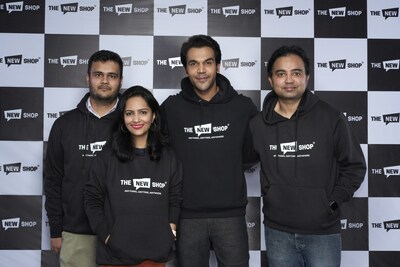 Rajkumar Rao with The New Shop founders - Mani dev Gyawali, Raj Kumar Rao, Aastha Almast, Charak Almast (left to right)