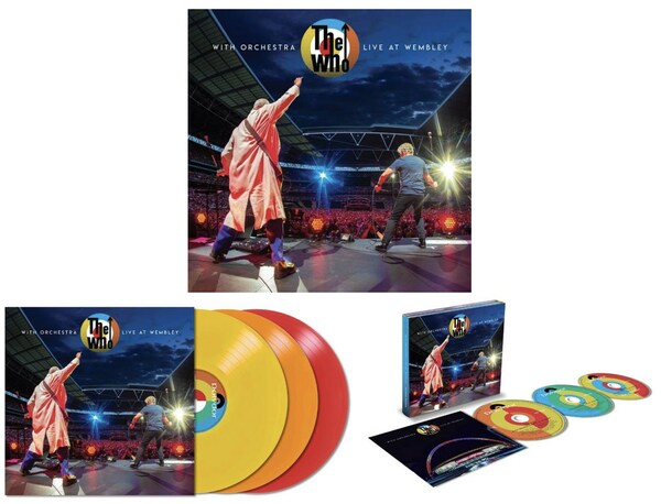 'The Who With Orchestra Live At Wembley' will be released on March 31st as a limited edition yellow, orange & red 3LP set, triple black vinyl and a 2CD / Blu-Ray set which features the audio remixed in Dolby Atmos. In addition, all formats feature a booklet with unseen photos from the show.