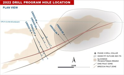 Figure 1: Camino Rojo Sulphides 2022 Drill Program Hole Location (Plan View) (CNW Group/Orla Mining Ltd.)