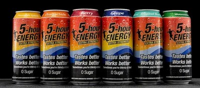 5-hour ENERGY® 16-oz beverage flavor lineup (left to right): Pineapple Splash, OrangeSicle, Berry, Grape, Tropical Burst, Watermelon. (Photo by 5-hour ENERGY®)