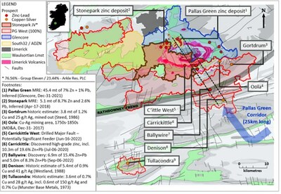 Exhibit 1. Regional Map of the PG West (100%) and Stonepark (76.56%) Zinc Projects, Ireland (CNW Group/Group Eleven Resources Corp.)