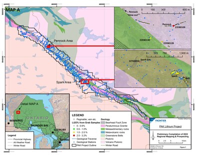 Figure 1: Preliminary compilation of the 2022 Summer Mapping and Prospecting Program (CNW Group/Frontier Lithium Inc.)