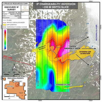 Figure 1 – Plan View Map of Discovery IP Survey Displaying Chargeability Results and Zappa Anomaly (CNW Group/Etruscus Resources Corp.)