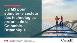 Le gouvernement du Canada annonce un financement de 5,2 millions de dollars pour stimuler le secteur des technologies propres de la Colombie-Britannique
