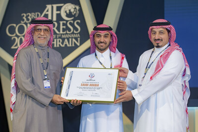 “From left to right, AFC President Shaikh Salman bin Ebrahim Al Khalifa; Minister of Sport HRH Prince Abdul Aziz bin Turki Al-Faisal, and SAFF President Yasser Al-Misehal”