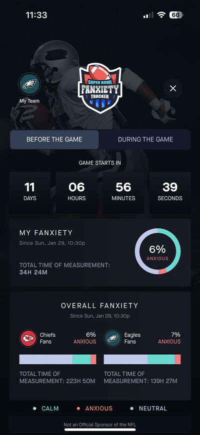 Super Bowl Fanxiety Tracker from AQ, the anxiety management app.