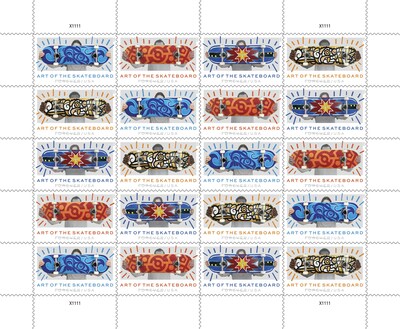 USPS Art of the Skateboard Forever stamps - Pane of 20.