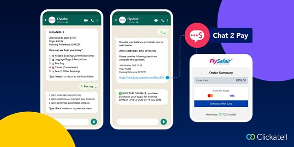 Together with Clickatell, FlySafair is the first airline in the world to deploy Chat 2 Pay, a pay-by-link capability that gives customers the convenience of WhatsApp mobile payments.