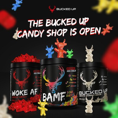 New flavors Cherry Candy, Sour Bucks and White Gummy Deer are now available in Bucked Up’s pre-workout products Bucked Up, BAMF and Woke AF.