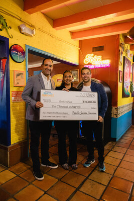 PepsiCo Juntos Crecemos and Wilmer Valderrama surprise MaryLou Sorkhabi, owner of Rosita's Place, with $10,000 check ahead of Super Bowl LVII.