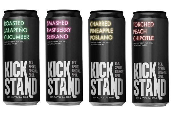 KickStand Cocktails are available in four flavors: Roasted Jalapeno Cucumber, Smashed Raspberry Serrano, Charred Pineapple Poblano and Torched Peach Chipotle.