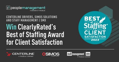 Staff Management | SMX, SIMOS Solutions and Centerline Drivers’ dedication to client satisfaction were rewarded with the ClearlyRated 2023 Best of Staffing awards