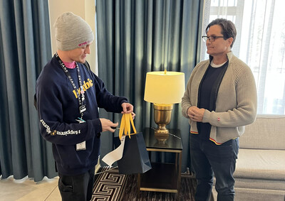 Martin Rieser, a driver for the cannabis delivery company Doobie, delivers the first St. Louis recreational cannabis order to customer Kevin Stone on Friday, February 3rd, 2023.
