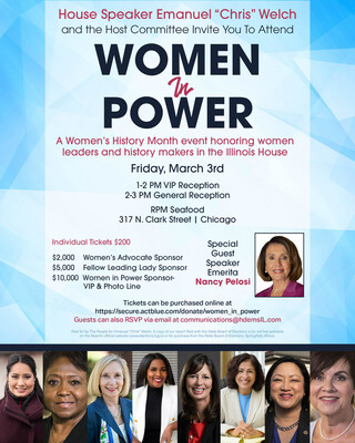 Women in Power will be held at RPM Seafood [ 317 N. Clark Street| Chicago] from 2-3 pm. There will be a private VIP reception for event sponsors from 1pm-2pm. Tickets are limited and can be purchased at https://secure.actblue.com/donate/women_in_power.