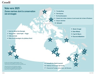 Voie vers 2025 - Zones marines dont la conservation est envisage (Groupe CNW/Pches et Ocans Canada)