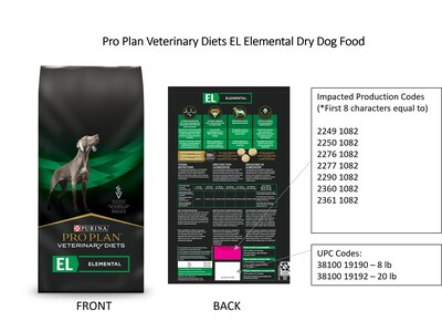 Nestl Purina PetCare Company is voluntarily recalling select lots of Purina Pro Plan Veterinary Diets EL Elemental (PPVD EL) prescription dry dog food due to potentially elevated levels of vitamin D.